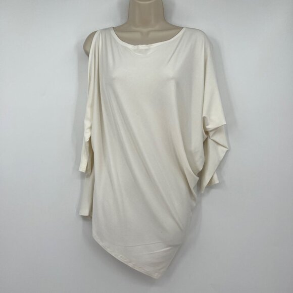 TART Cream Asymmetrical Draped Roundneck One Cold Shoulder Top - Picture 1 of 11